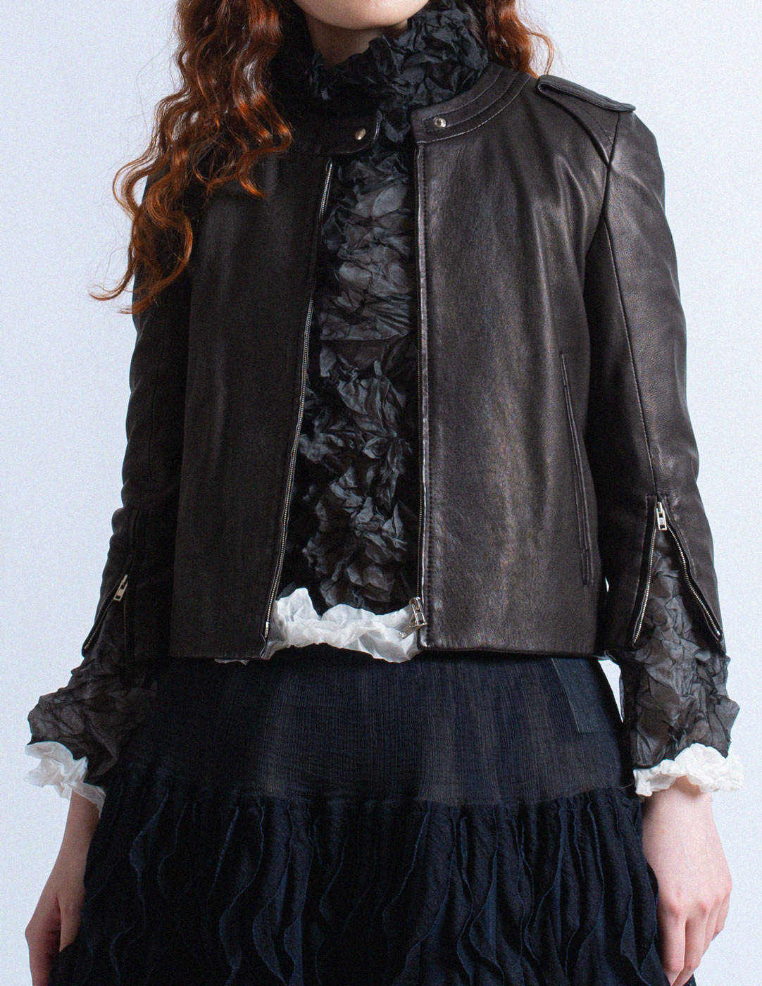 vintage black cropped leather jacket