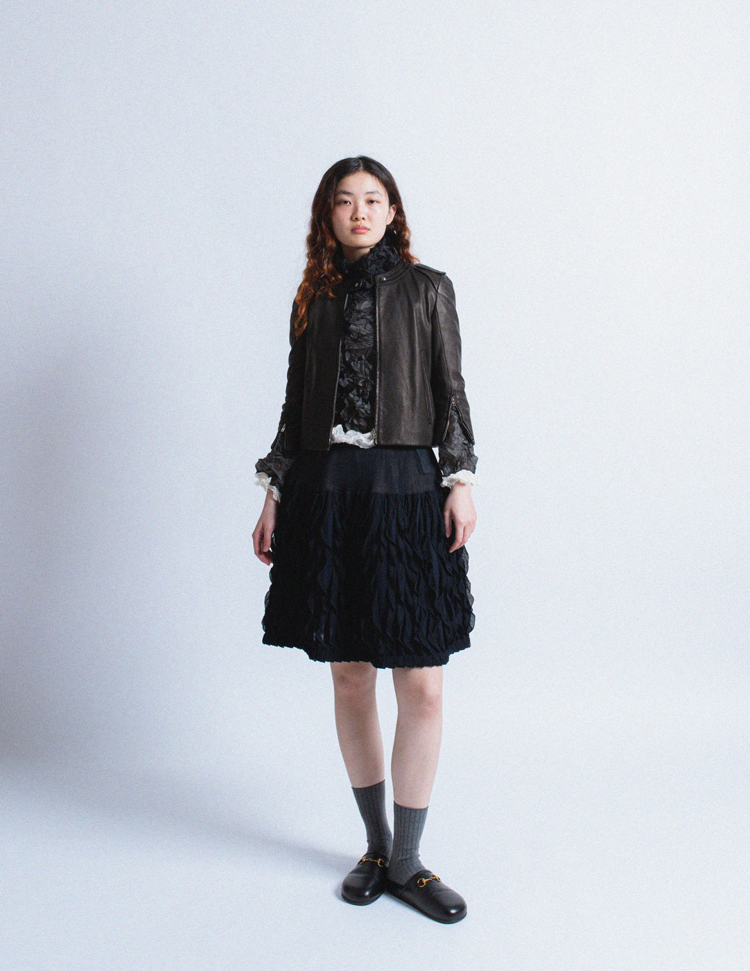 navy petal ruffled skirt