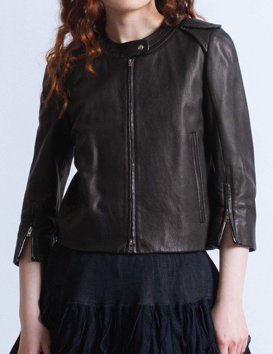 vintage black cropped leather jacket