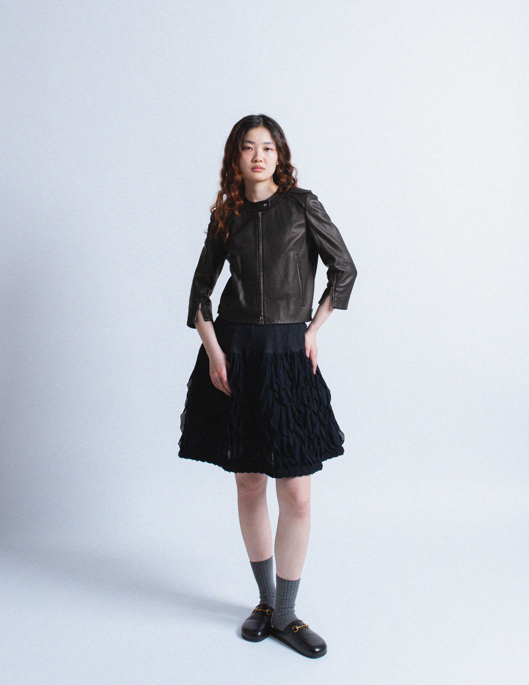 vintage black cropped leather jacket