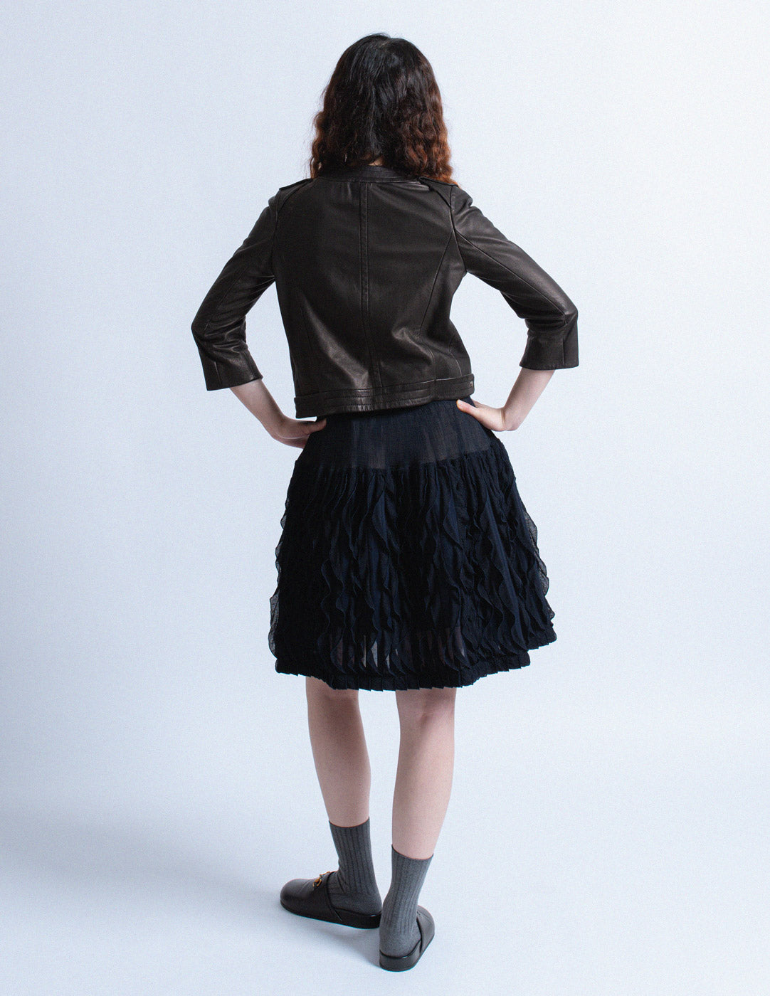 vintage black cropped leather jacket