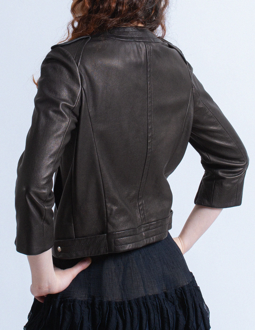 vintage black cropped leather jacket