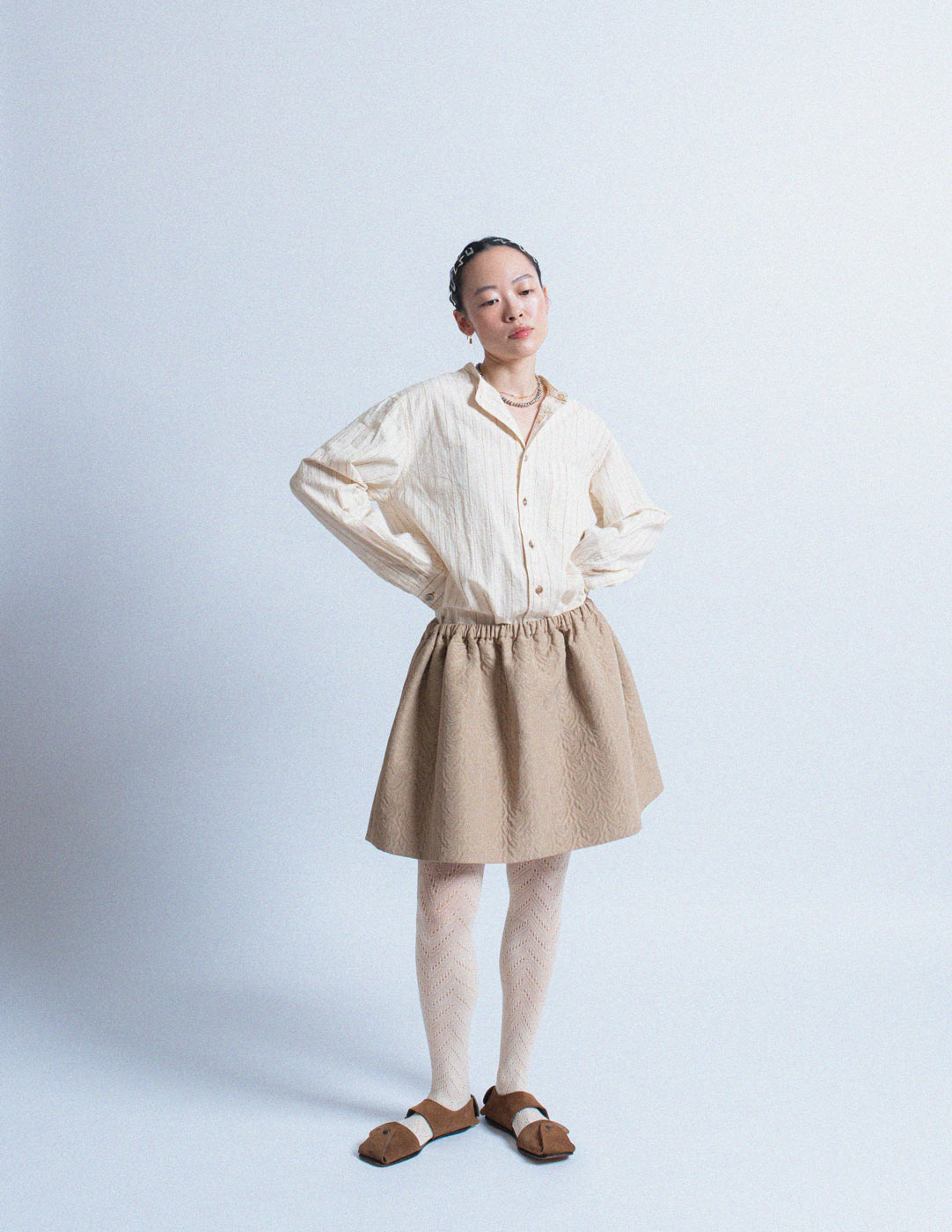 Miu Miu beige textured jacquard balloon skirt