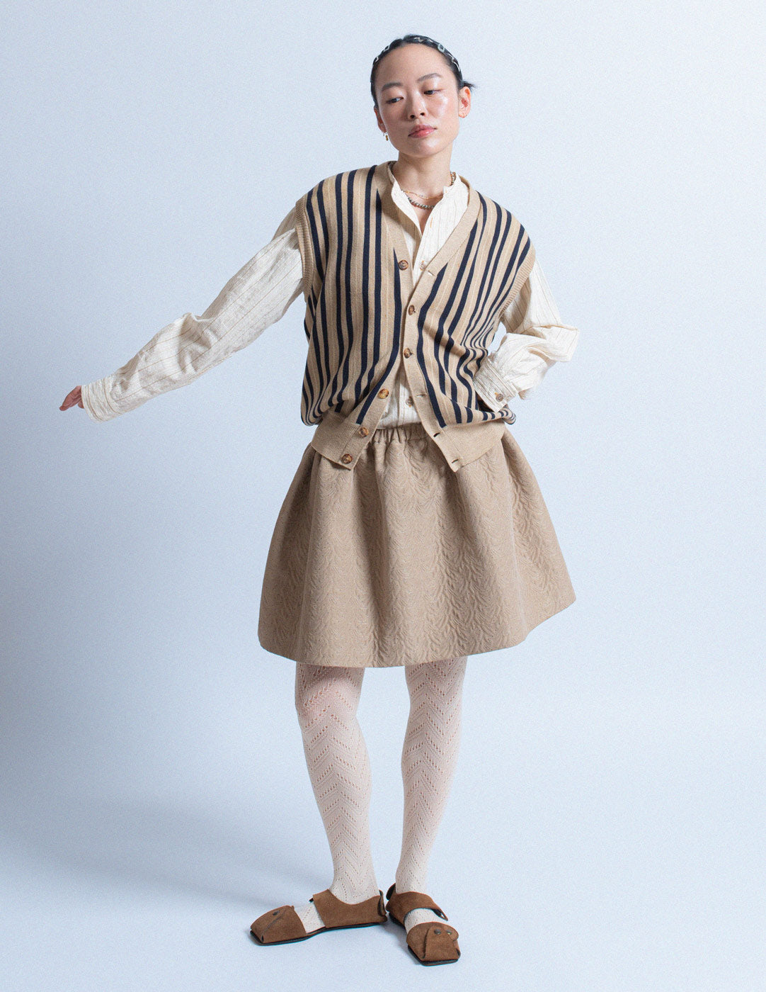 Miu Miu beige textured jacquard balloon skirt