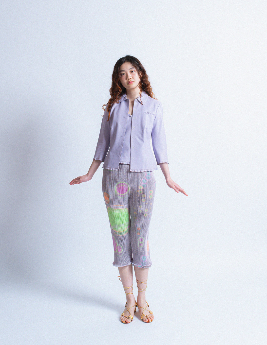 Miu Miu vintage lavender leather camisole and blazer set