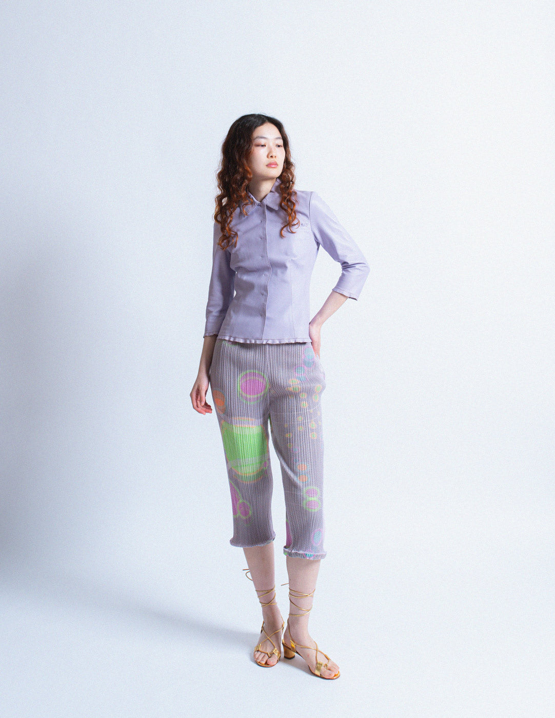 Pleats Please vintage lavender planet pleated layered capri