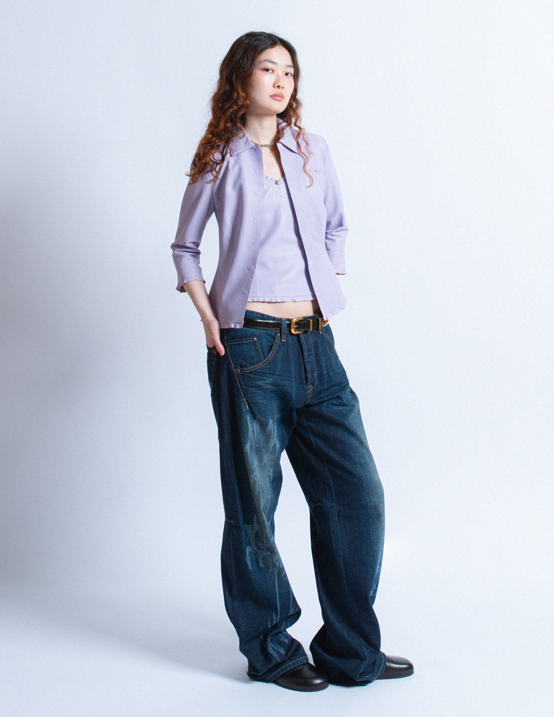 Miu Miu vintage lavender leather camisole and blazer set