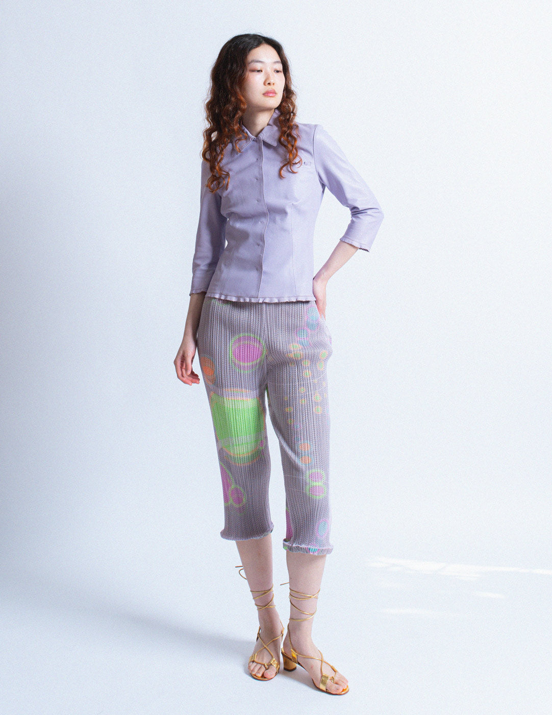 vintage lavender leather camisole and blazer set
