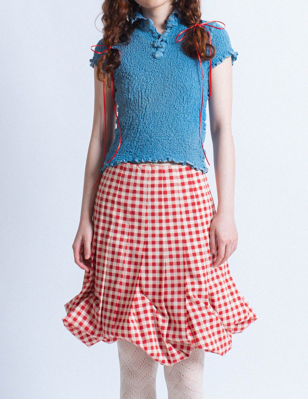 blue crinkled pleated polo
