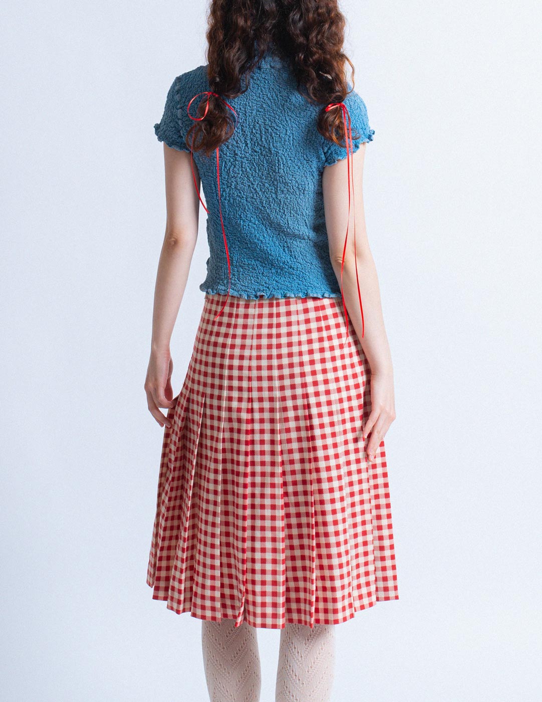 blue crinkled pleated polo
