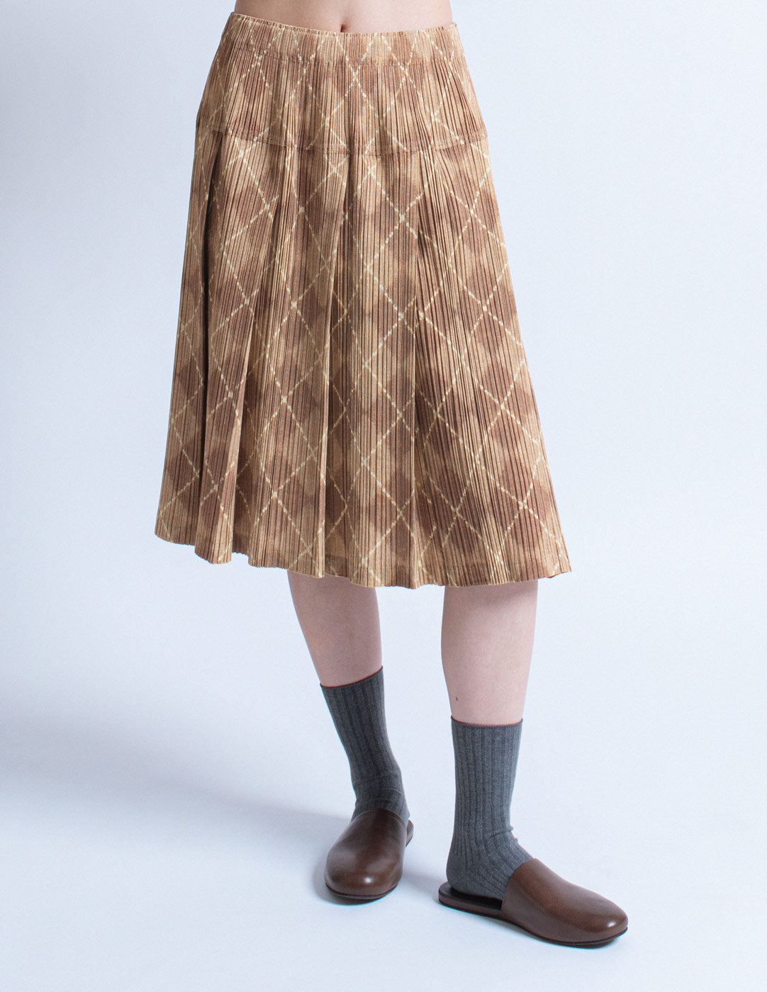 vintage tan tartan pleated skirt