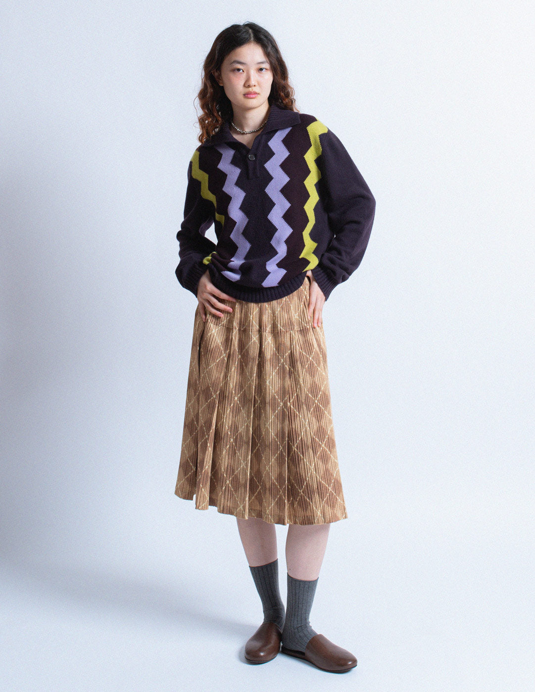 vintage tan tartan pleated skirt