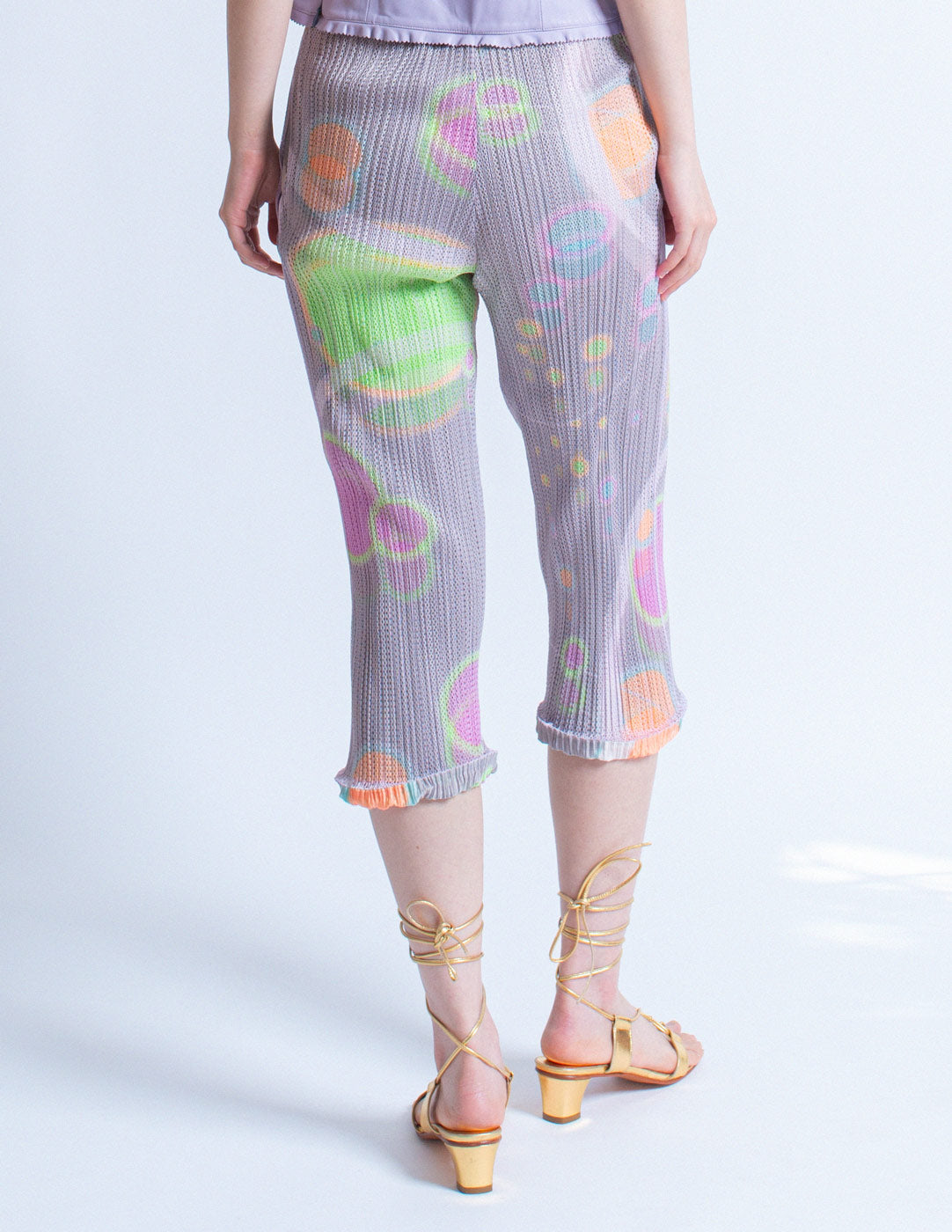 Pleats Please vintage lavender planet pleated layered capri back detail