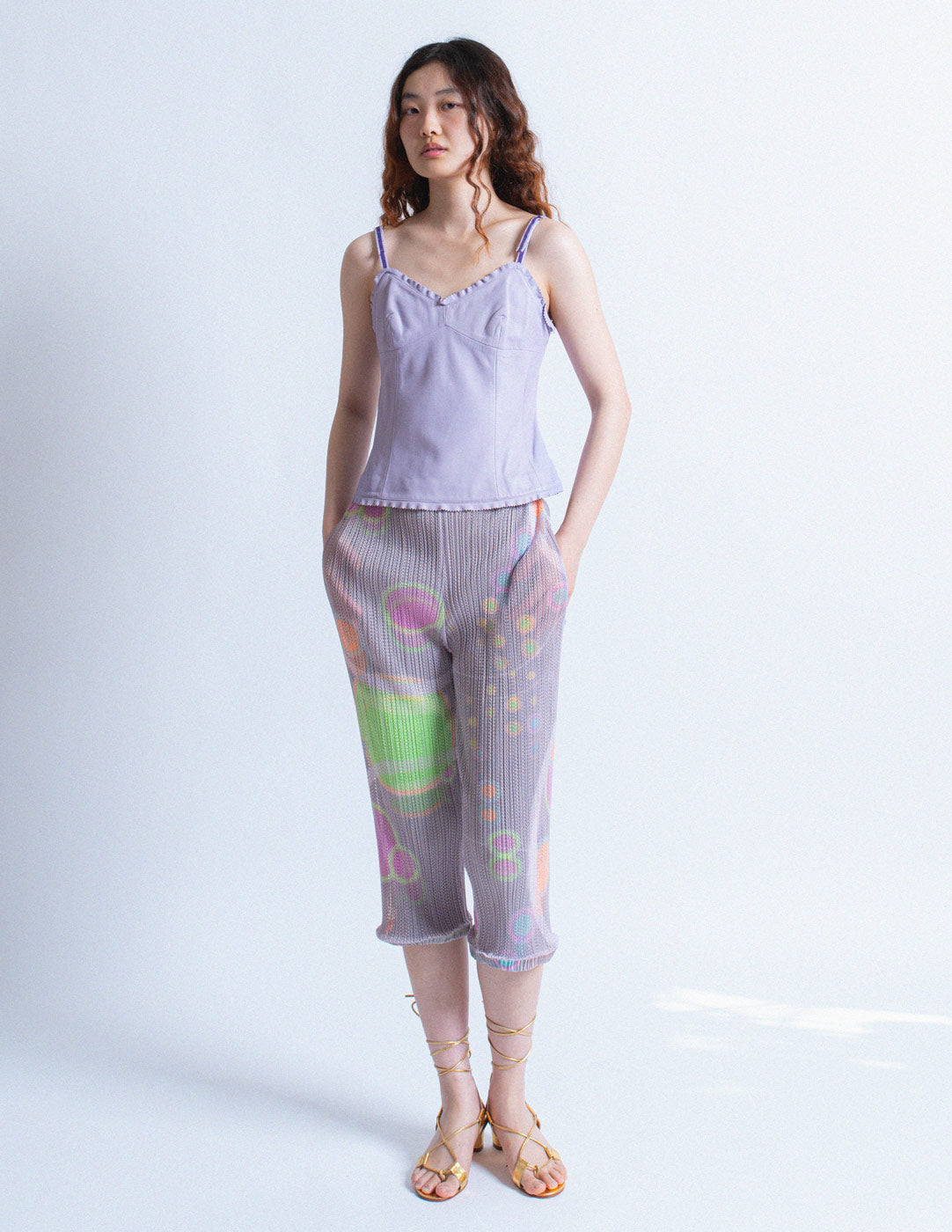 Pleats Please vintage lavender planet pleated layered capri