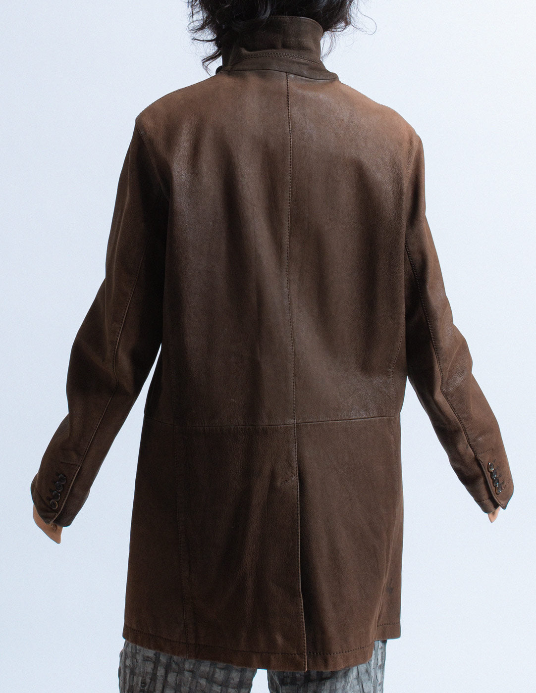 Prada vintage chocolate leather coat back detail