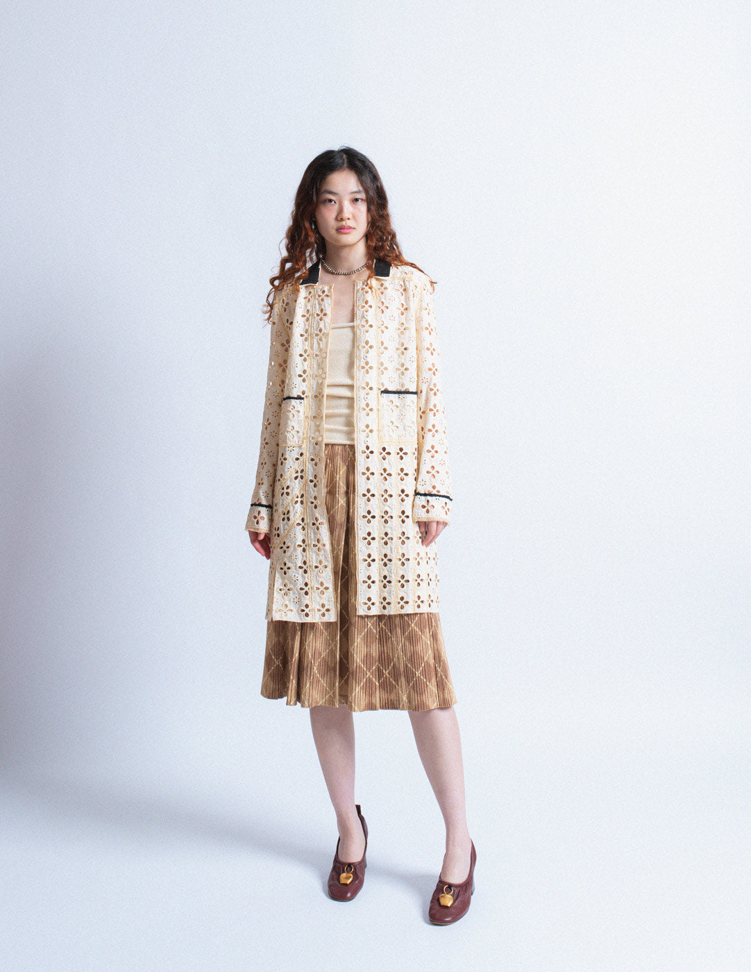 vintage tan tartan pleated skirt