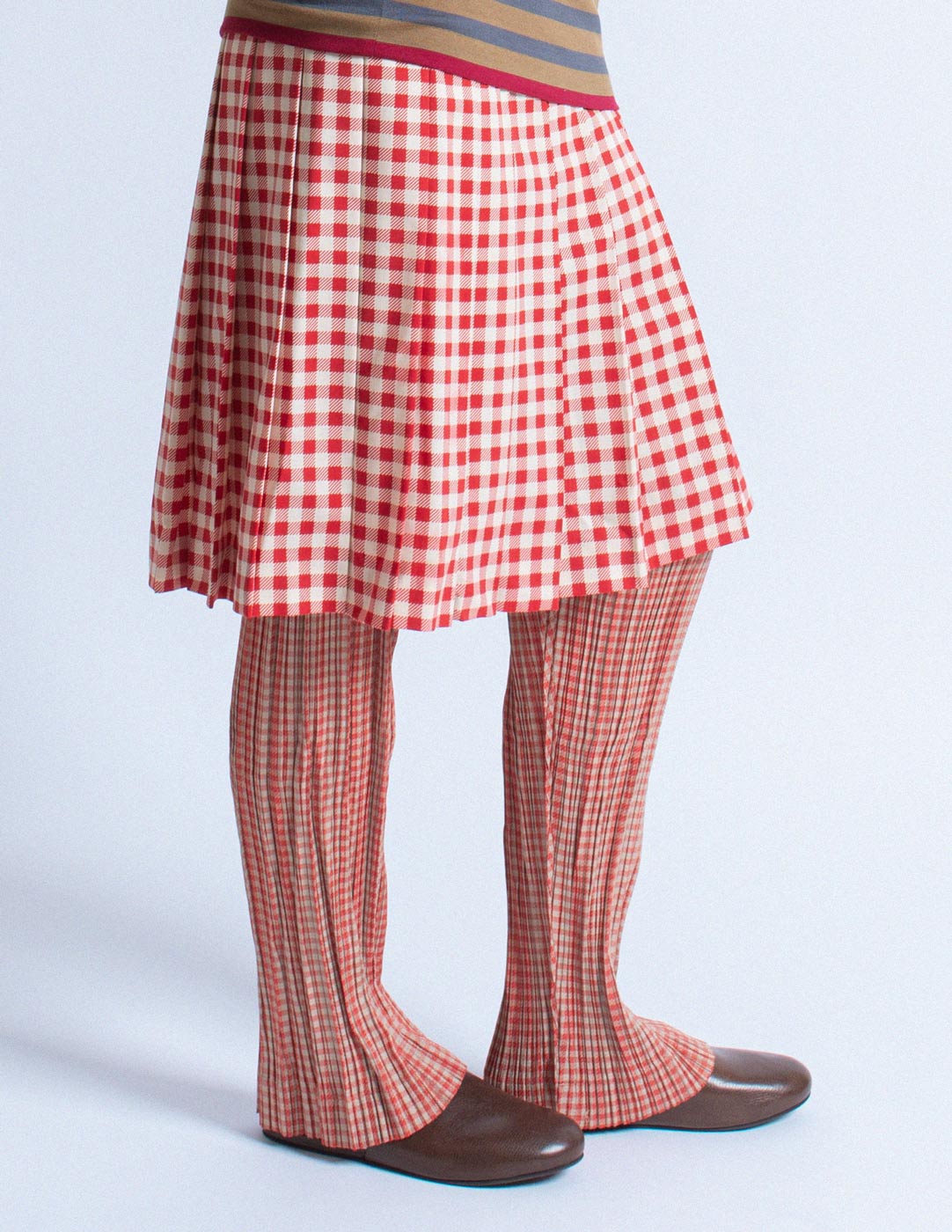red and white gingham pleated skirt