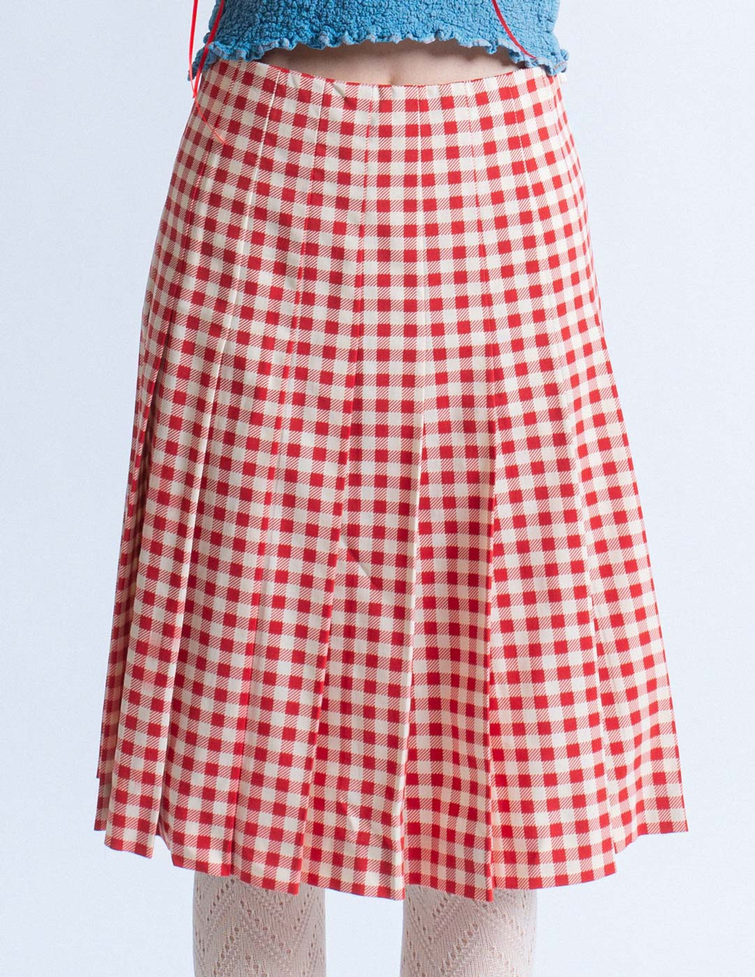 red and white gingham pleated skirt