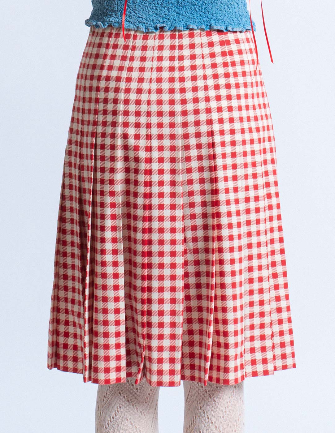 red and white gingham pleated skirt