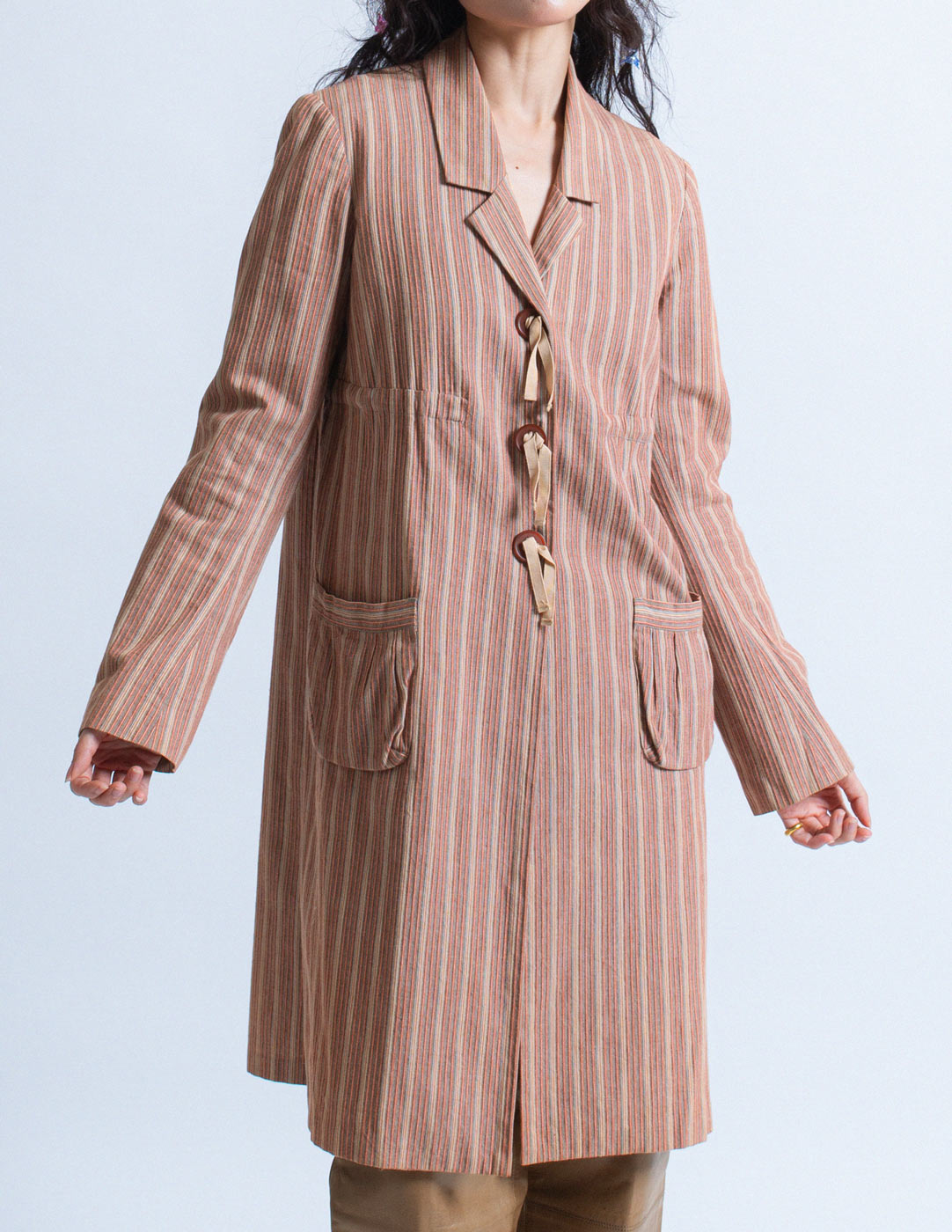 Romeo Gigli striped cotton jacket with tasseled buttons front detail