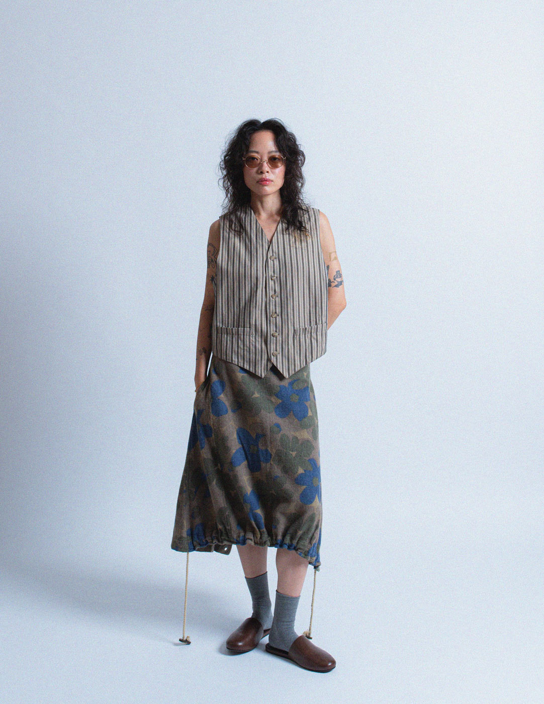 Yohji Yamamoto olive tone floral wool skirt