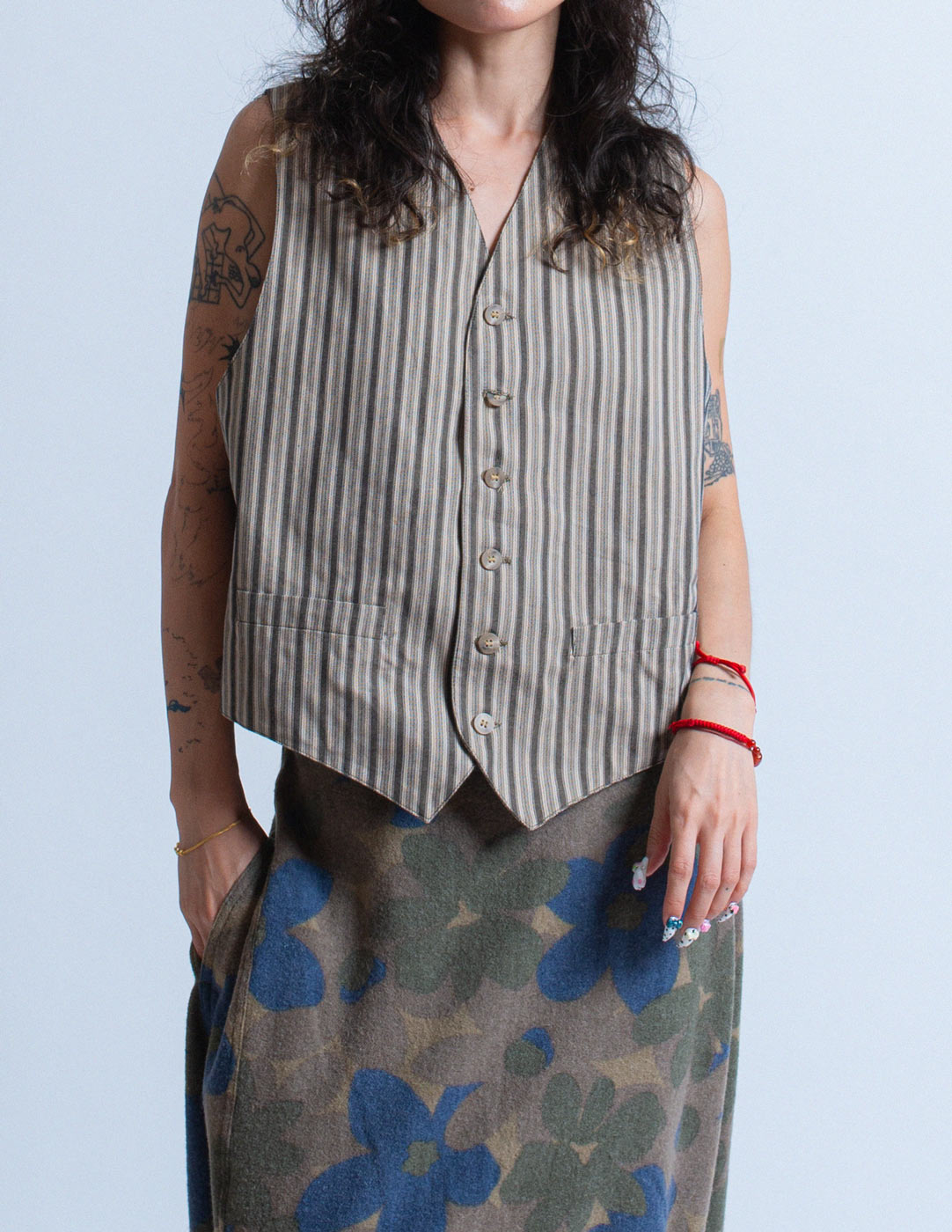 Romeo Gigli vintage gray striped cotton vest detail