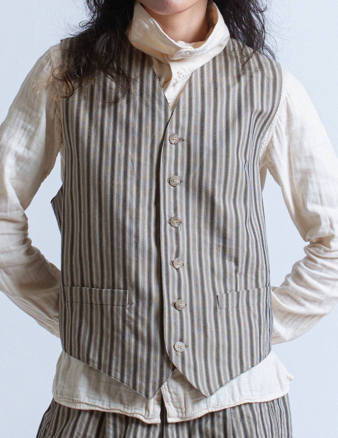 Romeo Gigli vintage gray striped cotton vest detail