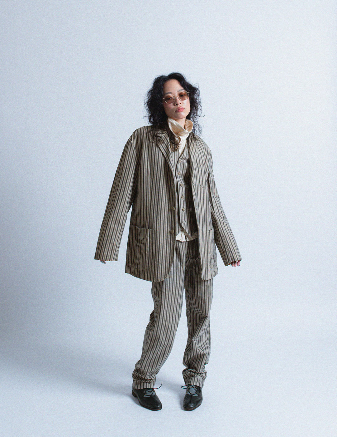 Romeo Gigli vintage gray striped cotton blazer