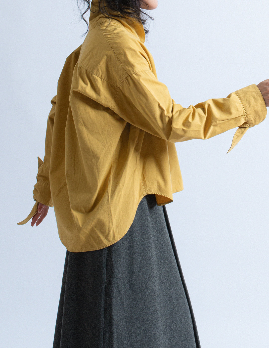 Romeo Gigli vintage mustard yellow cotton cocoon shirt side detail