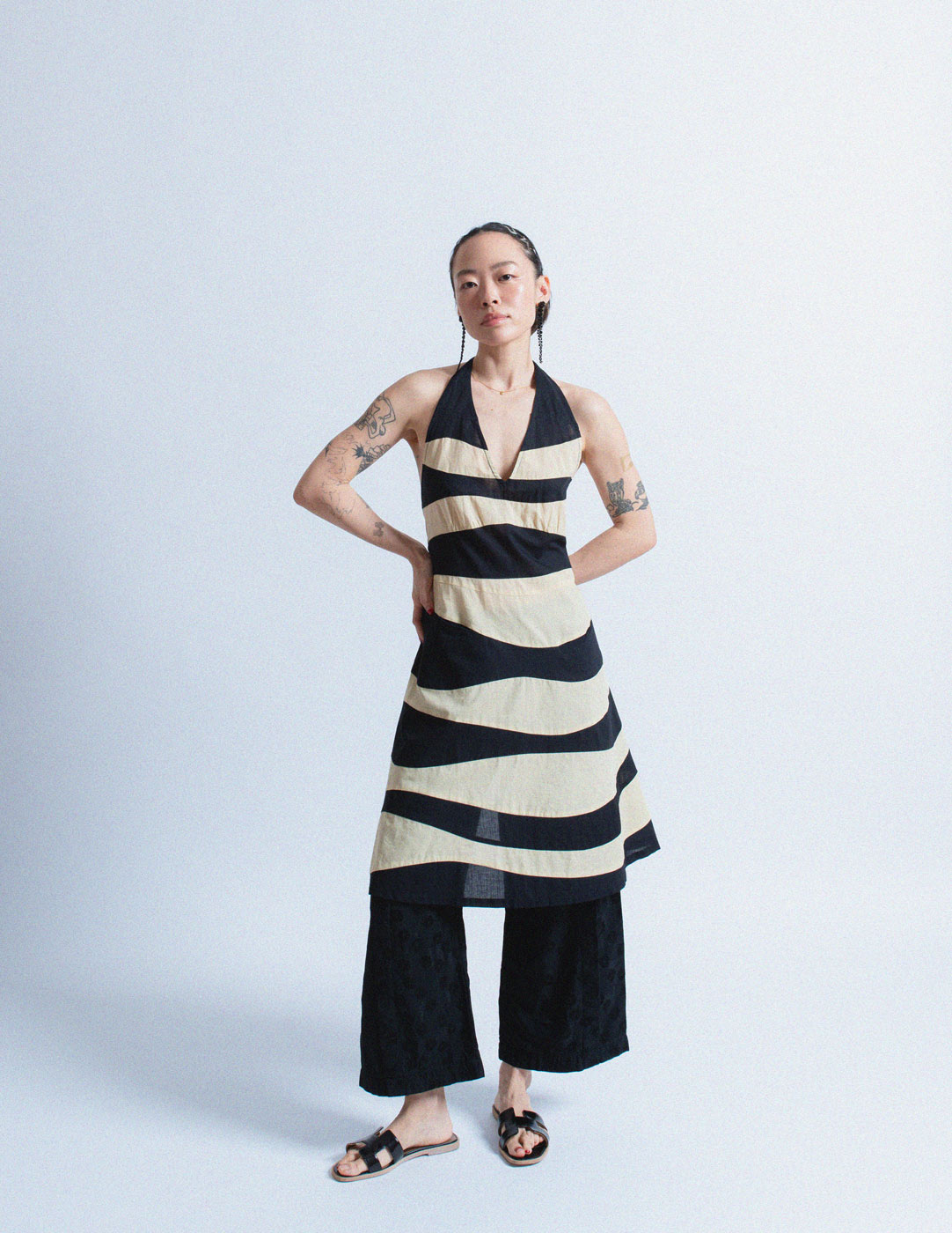 Sybilla vintage striped cotton linen halter dress