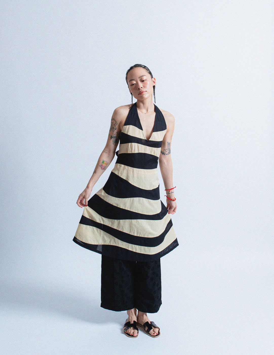 Sybilla vintage striped cotton linen halter dress