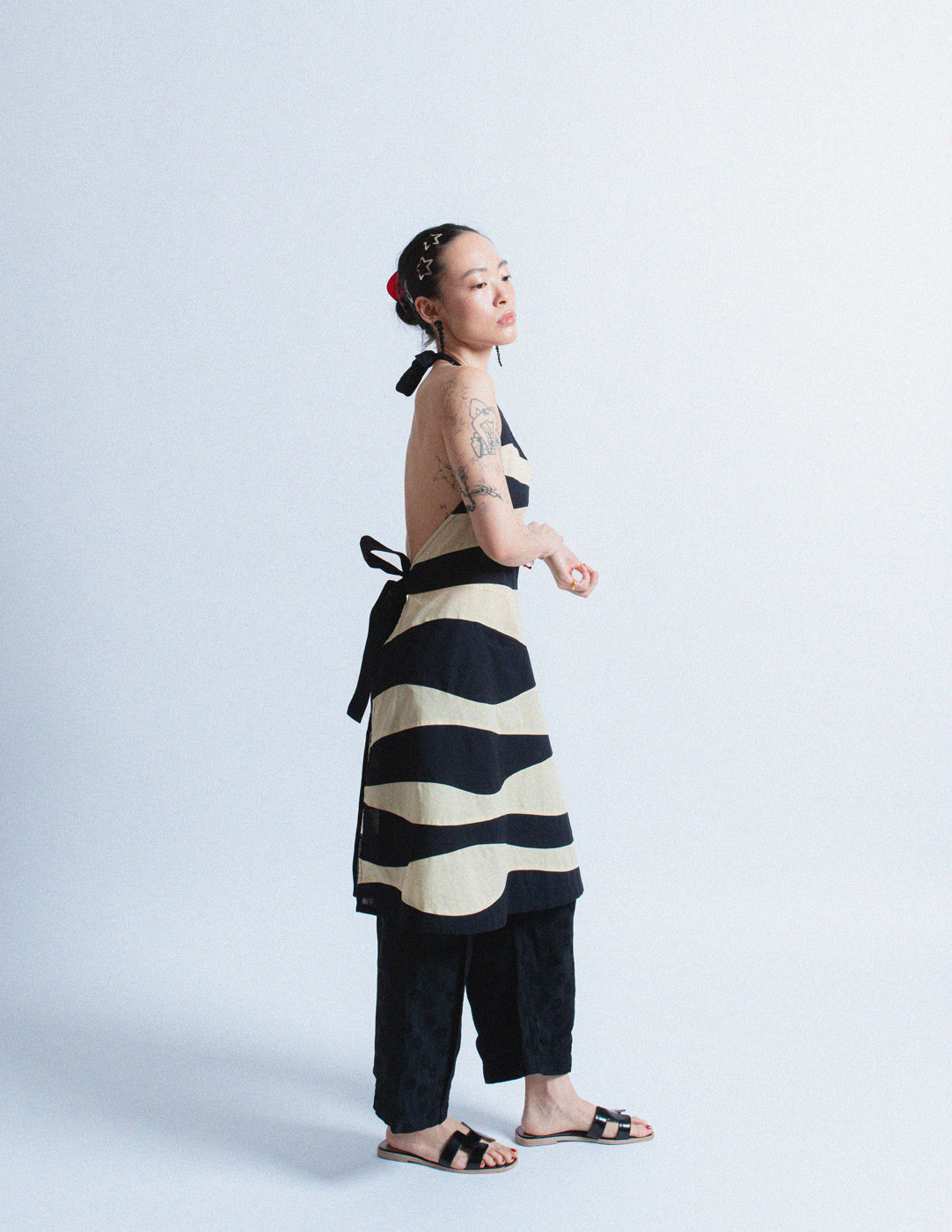 Sybilla vintage striped cotton linen halter dress