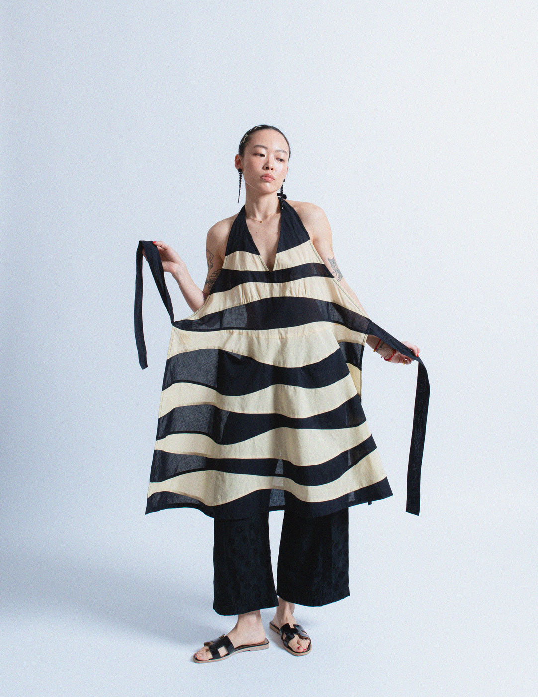 Sybilla vintage striped cotton linen halter dress