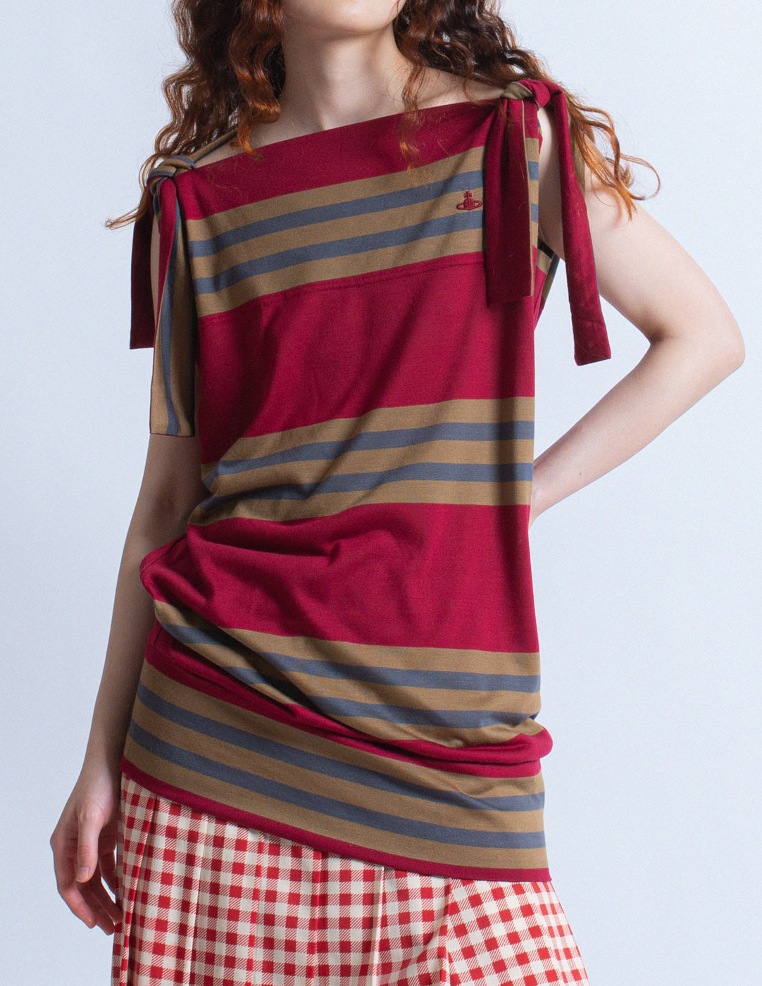 Vivienne Westwood striped sleeveless top with shoulder ties front detail