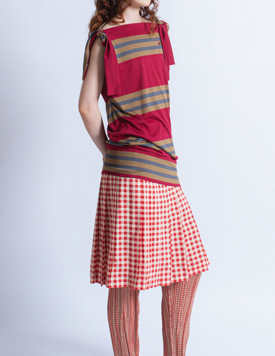 Vivienne Westwood striped sleeveless top with shoulder ties side detail