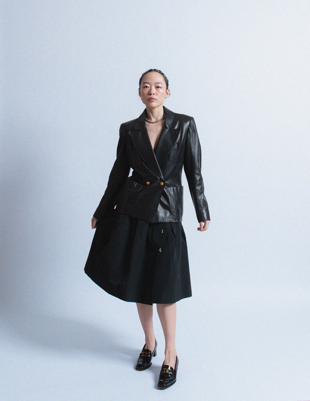 vintage black lambskin blazer with gold buttons