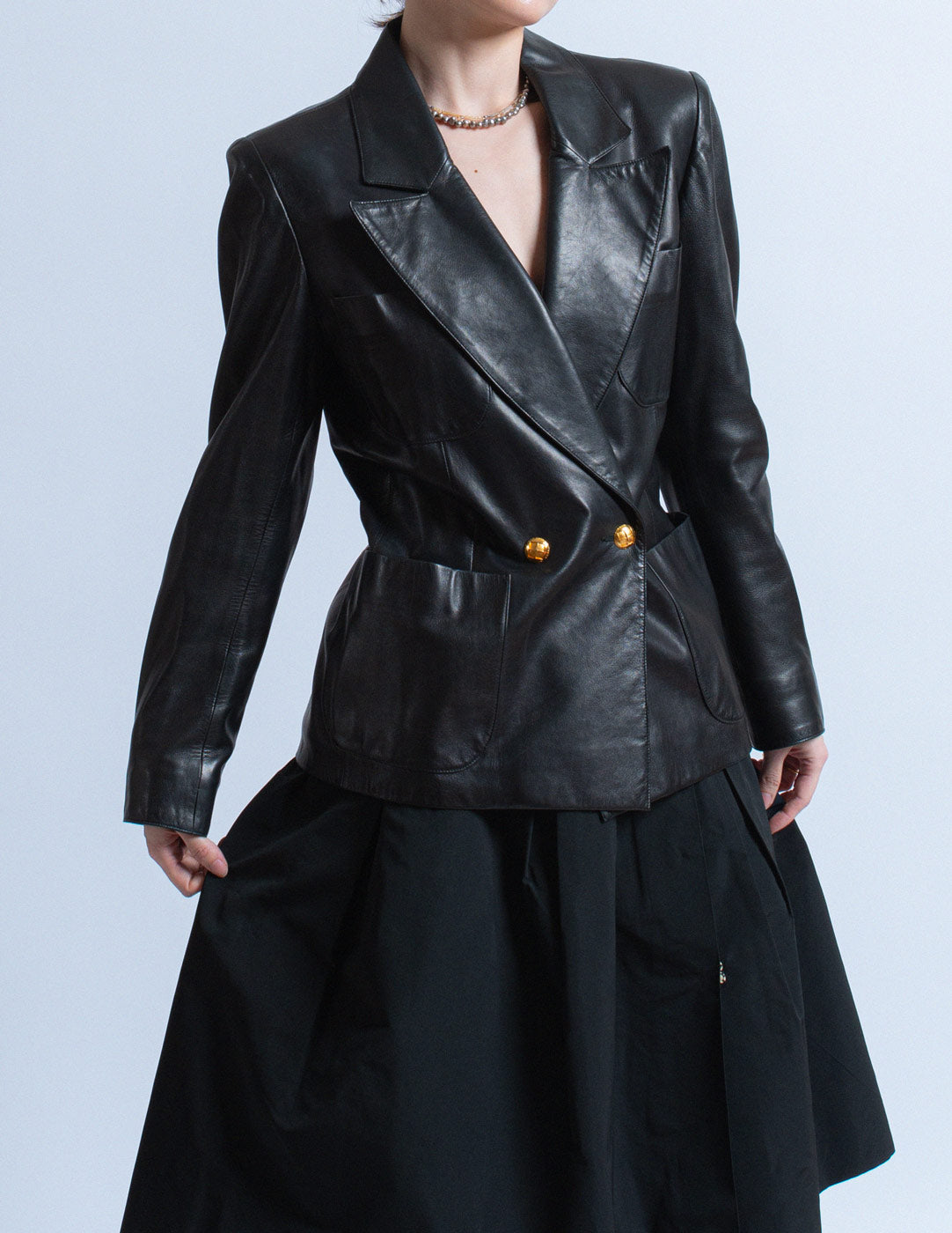 vintage black lambskin blazer with gold buttons