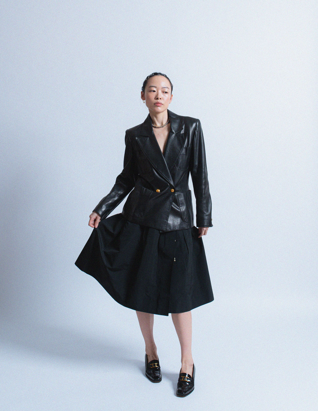 vintage black lambskin blazer with gold buttons