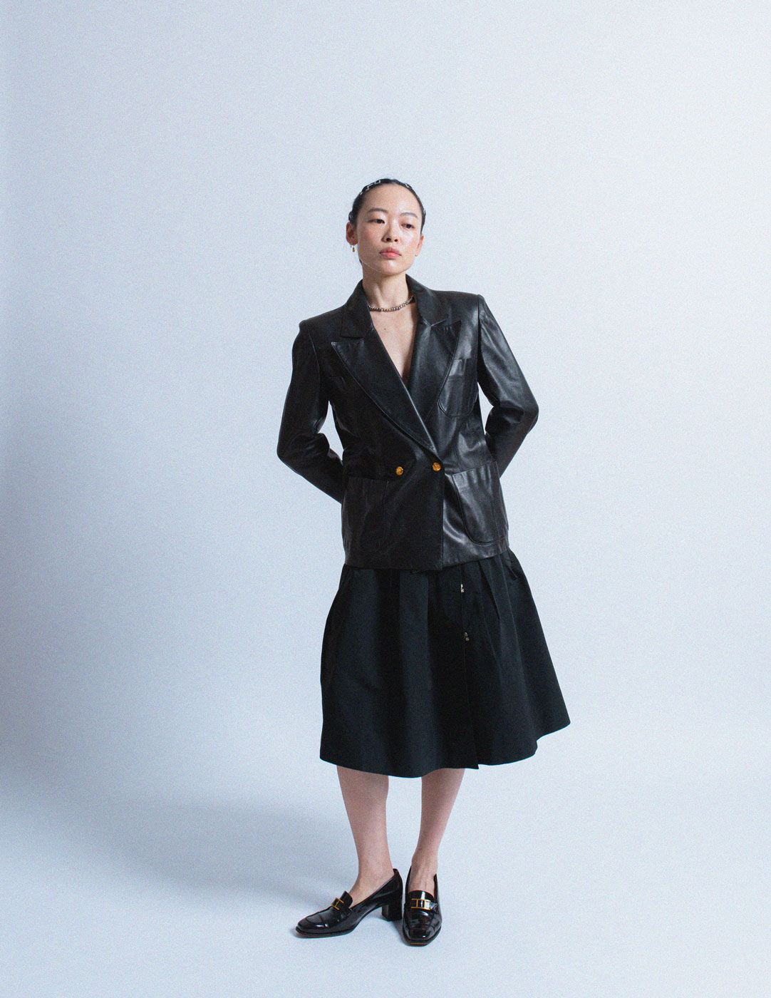 vintage black lambskin blazer with gold buttons