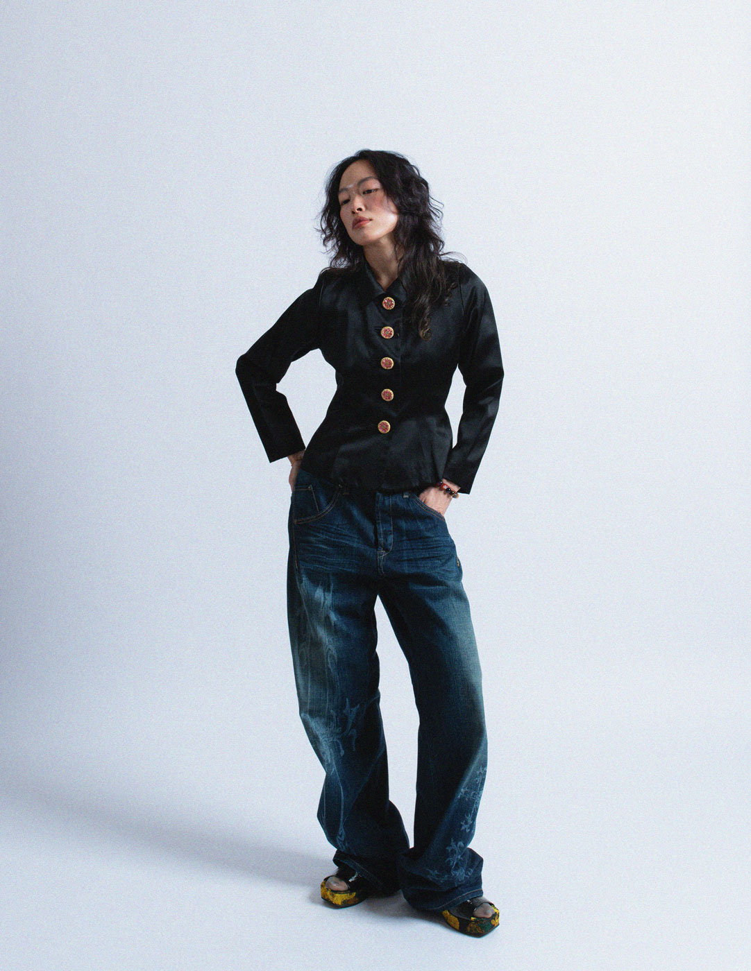 Yves Saint Laurent vintage jewel-buttoned satin blazer