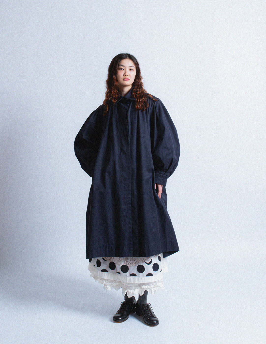 vintage navy smocked cotton trench