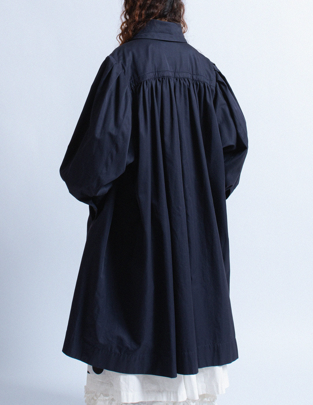 vintage navy smocked cotton trench