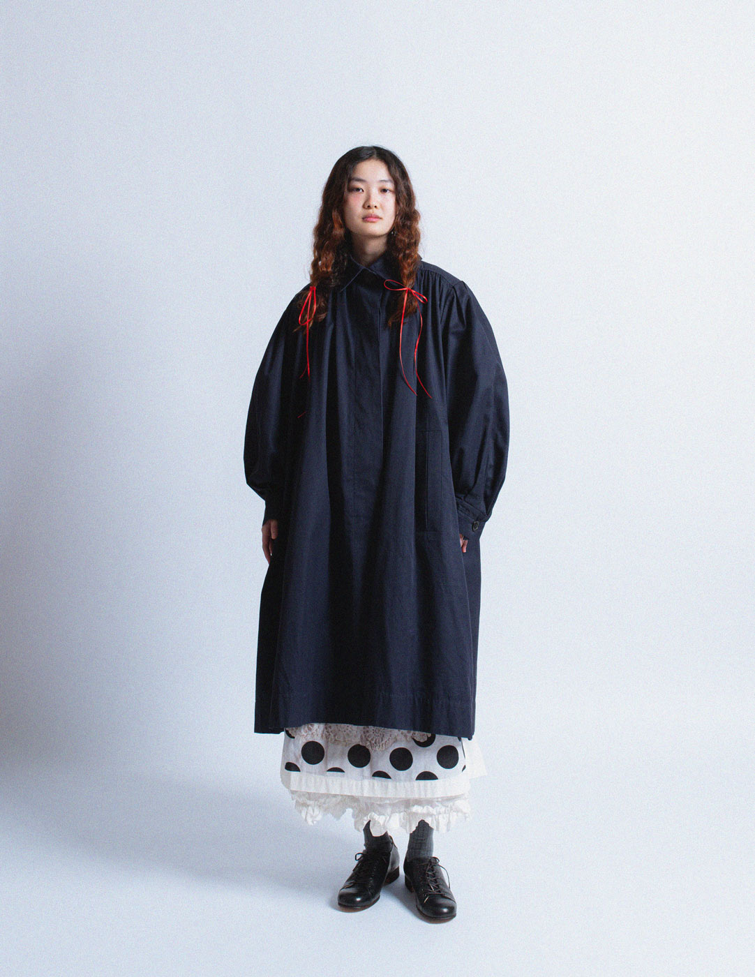 vintage navy smocked cotton trench