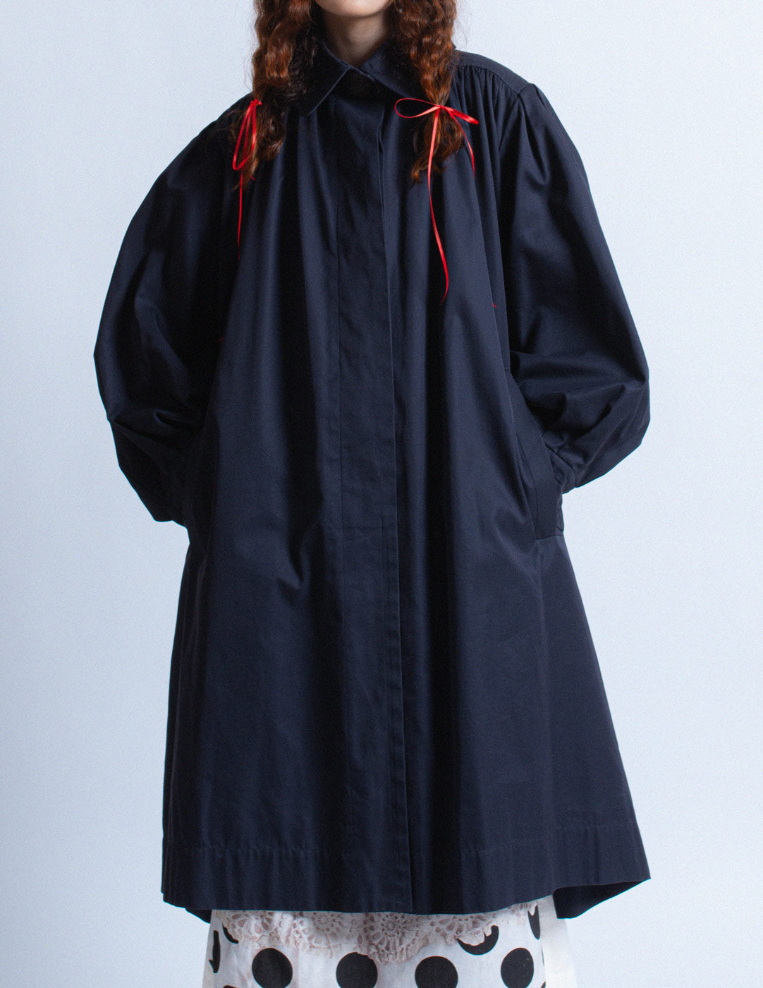 vintage navy smocked cotton trench