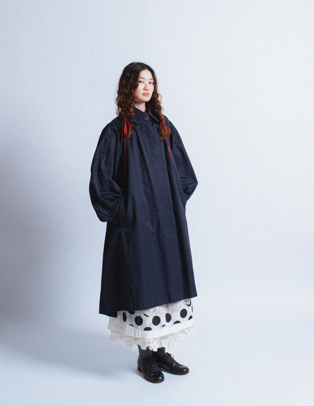 vintage navy smocked cotton trench