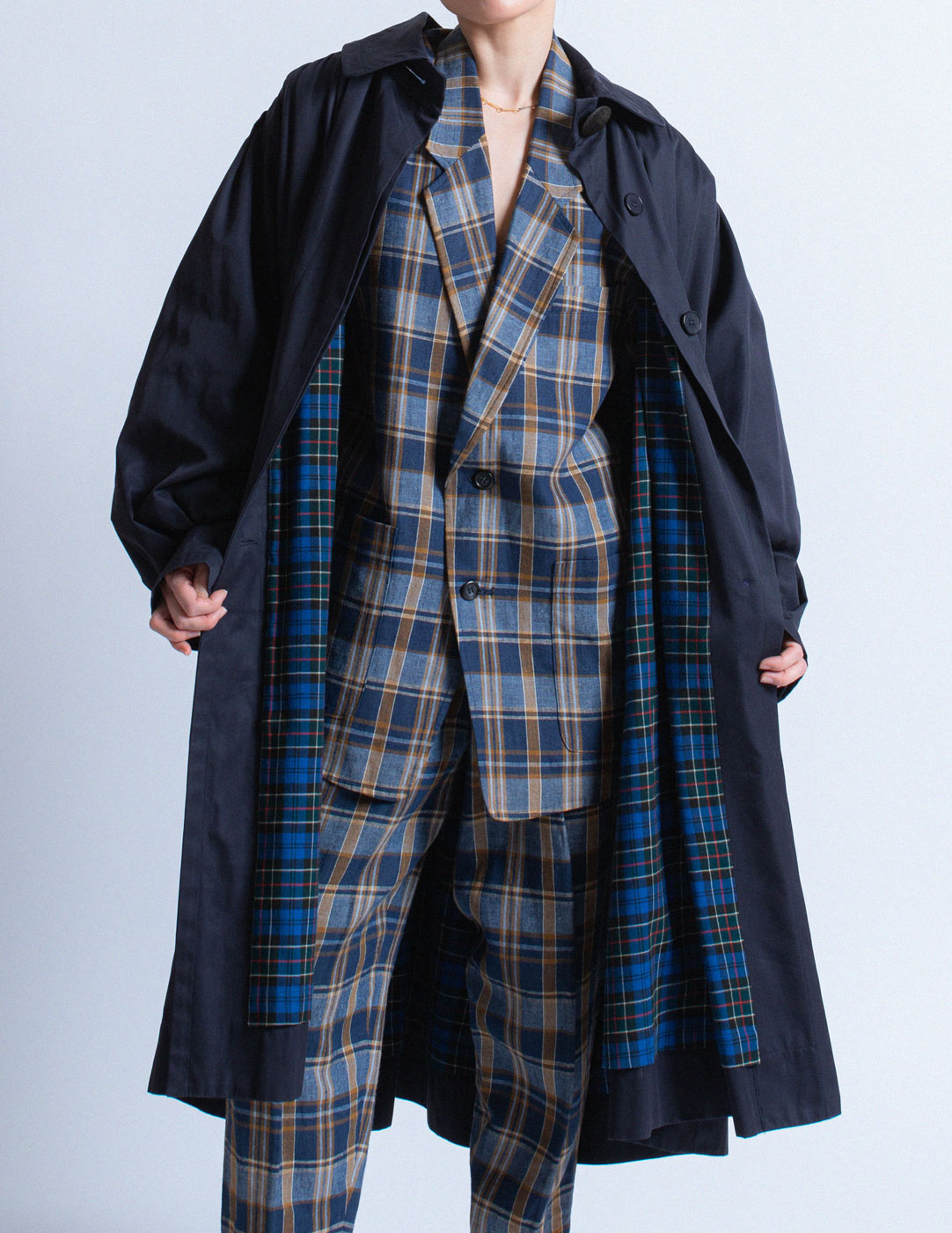 vintage navy smocked cotton trench