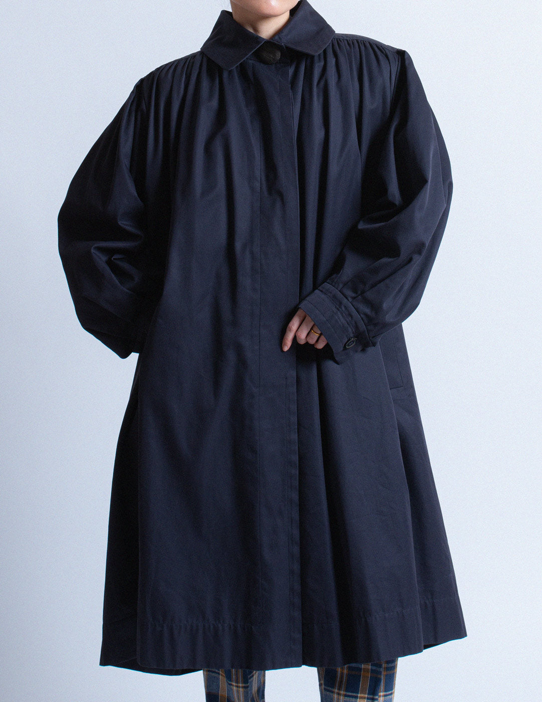 vintage navy smocked cotton trench