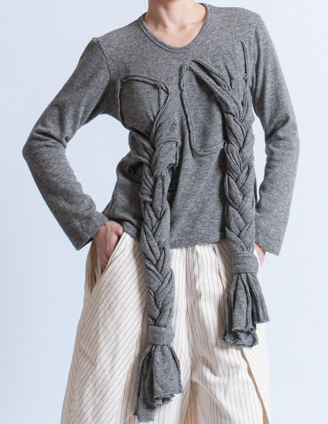 Comme des Garçons gray long sleeves with long braids front detail