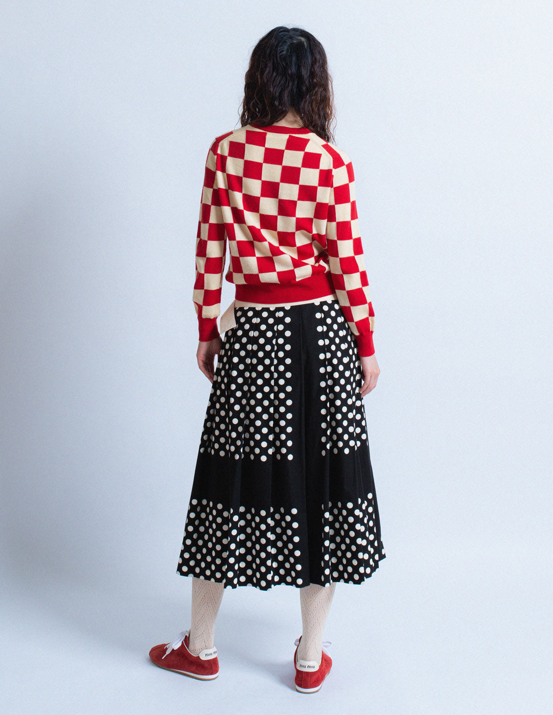 Comme des Garçons vintage red and cream checkered cardigan back view
