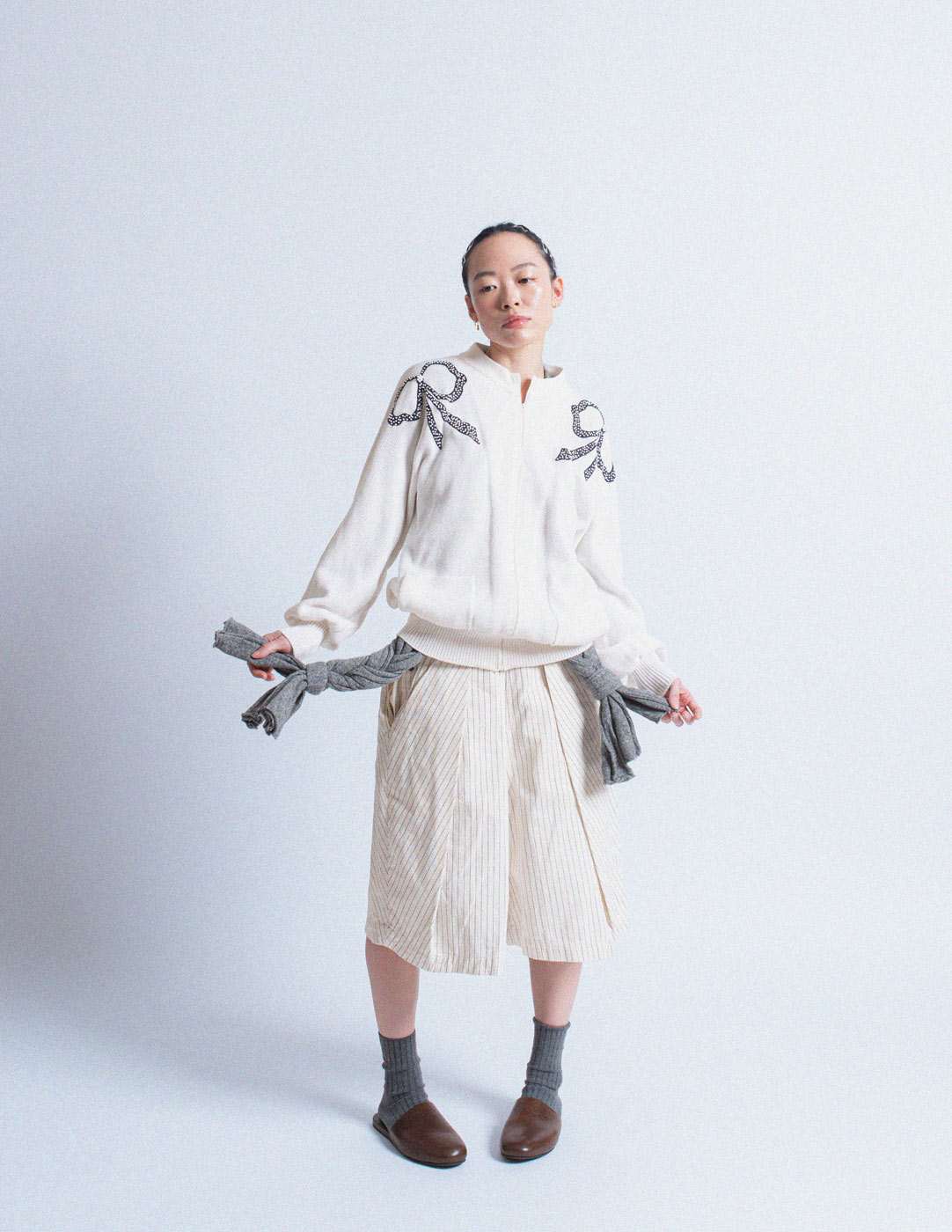 Kapital pinstripe wide-legged cotton shorts